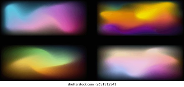Blue pink purple blurred gradient background with aurora shape and light texture on black background. Modern blue blur grainy technology background