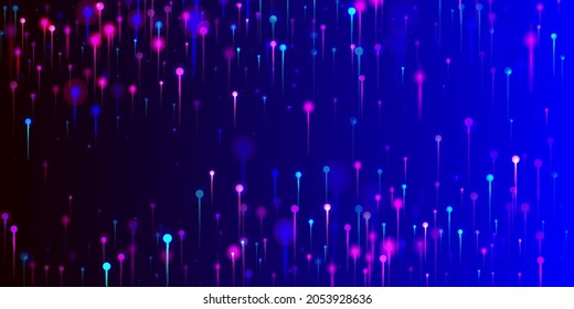 Blue Pink Purple Modern Background. Neon Light Nodes Elements. Artificial Intelligence Big Data Internet Technology Wallpaper. Network Technology Banner. Social Science Fiber Optics Light Pins.