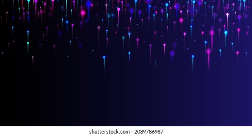 Blue Pink Purple Modern Background. Artificial Intelligence Big Data Internet Technology Wallpaper. Network Technology Banner. Neon Light Pins Particles. Social Science Fiber Optics Light Pins.