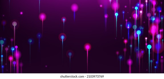Blue Pink Purple Modern Background. Vivid Light Rays Elements. Network Scientific Banner. Big Data Artificial Intelligence Ethernet Technology Wallpaper. Social Science Fiber Optics Light Pins.
