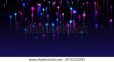 Blue Pink Purple Modern Background. Big Data Artificial Intelligence Ethernet Futuristic Wallpaper. Network Technology Banner. Neon Light Rays Particles. Social Science Fiber Optics Light Pins.