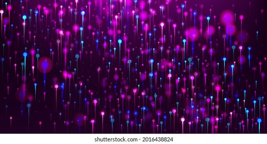 Blue Pink Purple Modern Wallpaper. Network Scientific Banner. Big Data Artificial Intelligence Internet Futuristic Background. Vivid Light Glow Elements. Social Science Fiber Optics Light Pins.