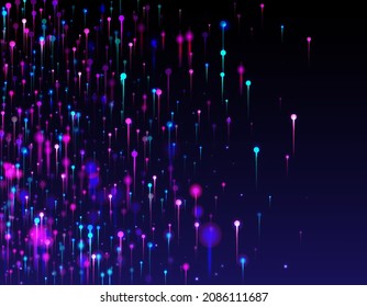 Blue Pink Purple Modern Wallpaper. Network Scientific Banner. Big Data Artificial Intelligence Internet Futuristic Background. Neon Light Glow Elements. Fiber Optics Social Science Light Pins.