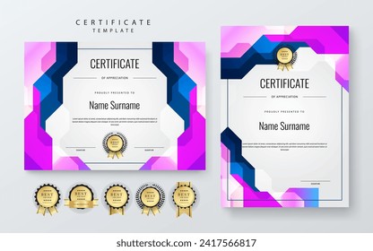 Blue pink and purple violet certificate design with luxury and modern certificate award design template pattern