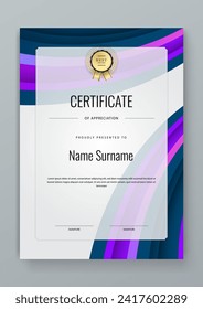 Blue pink and purple violet vector professional and modern award corporate certificate design template