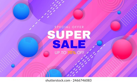 Blue pink and purple violet vector super sale discount background offer template. Vector super sale template design. Big sales special offer. End of season party background