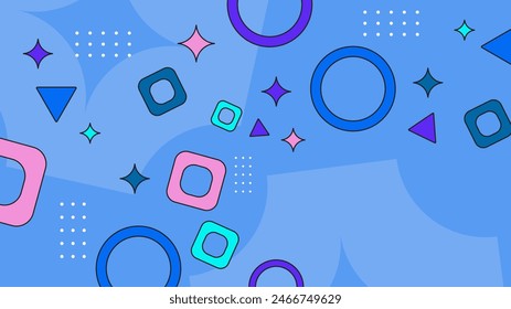 Blue pink and purple violet vector memphis geometric background with shapes