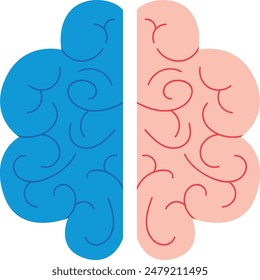 Blue pink puzzle pieces connected. Abstract brain halves, creative concept mental health. Flat design, isolated white background