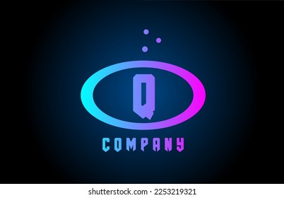 blue and pink Q ellipse alphabet bold letter logo with dots. Corporate creative template design for business and company