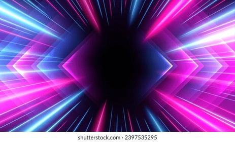 Blue and Pink Rays Zoom in Motion Effect, Light Color Trails. Vector Illustration