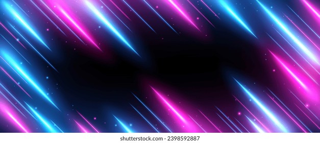Blue and Pink Rays Zoom in Motion Effect, Light Color Trails on Ultrawide Background. Vector Illustration