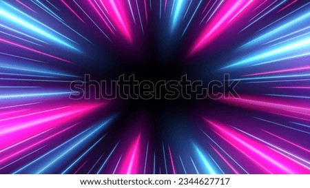 Blue and Pink Rays Zoom in Motion Effect, Light Color Trails. Vector Illustration