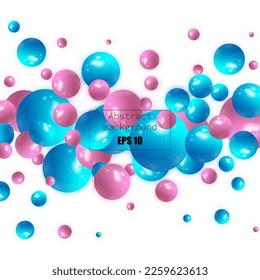 Blue and pink realistic 3d balls with shadow. Design element.
