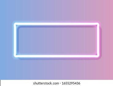 Blue and pink rectangle neon frame. Technology retro sci-fi abstract futuristic background. Vector pastel colors design