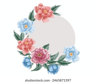 Blue, Pink, and Red Rose Watercolor Flower wreath