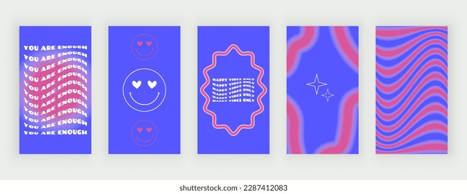 Blue and pink retro neon backgrounds for stories with wavy lines