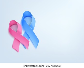 Blue And Pink Ribbon. Colon And Breast Cancer Banner Template. EPS10 Vector