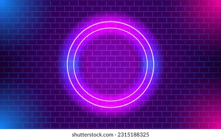 Blue Pink Round Circle Glowing Neon On Brick Wall Background Vector Illustration