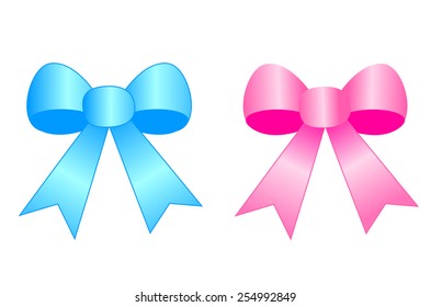 Blue and pink satin ribbon bows isolated on white background clipart. specially for new born baby themed designs 