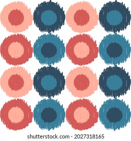 Blue and pink seamless geometric pattern, based on ikat fabric style. Vector illustration. Carpet rug texture vector colorful