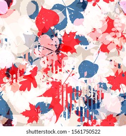 Blue and pink seamless texture with autumn leaves. Abstract vector background for web page, banners backdrop, fabric, home decor, wrapping