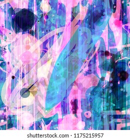 Blue and pink seamless texture. Blots, stains, lines, stripes, strokes mix random. Abstract vector background for web page, banners backdrop, fabric, home decor, wrapping