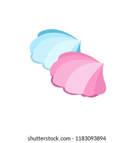 Blue and pink seashells. Vector illustration isolated on white background.