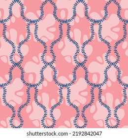 Blue pink seaweed seamless pattern, cute floral wallpaper and textile design
