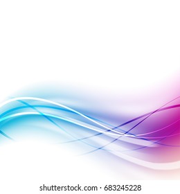 Blue and pink shiny waves on white abstract background.