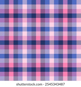 Blue pink shirt plaid pattern. Vector fashion print design. Seamless plaid pattern texture. Classic style tartan check background.