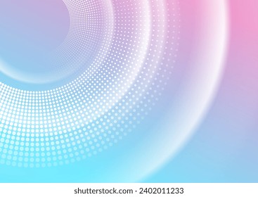 Blaurosa, glatte, unscharfe Kreise und abstrakter Hintergrund der Halftone. Vektorfuturistisches Design