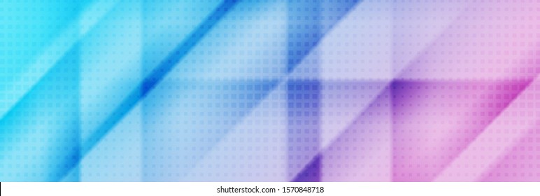 Blue and pink smooth stripes abstract tech banner design. Colorful geometric vector background