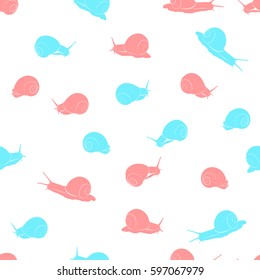 blue and pink snails. vector seamless pattern. baby illustration