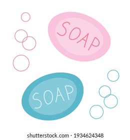 jabón azul y rosa con burbujas de jabón. Ilustración vectorial en un estilo simple sobre un fondo blanco.