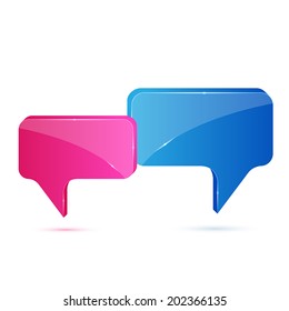 Blue and pink speech bubbles isolated on white background, illustration.