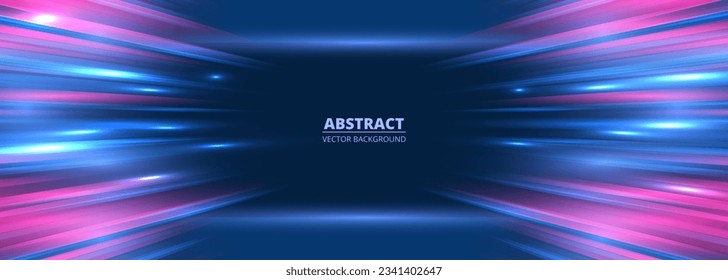 Blue and pink speed lights abstract background motion effect travel through time and space. Fast movement hyper speed backdrop. Fast motion blue and pink lines abstract futuristic vector background.