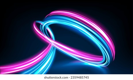 Blue and Pink Spinning Light, Long Time Exposure Motion Blur Effect. Vector Illustration