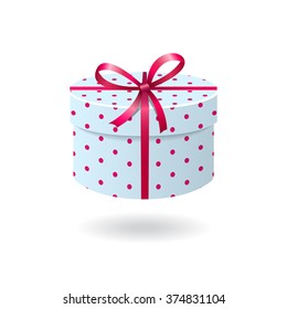 Blue with pink spots gift box isolated on white background