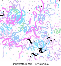 Blue and pink star ribbon confetti. Fallen vector white background. Geometric stars and ribbons explosion for invitation card. New year, christmas or birthday celebration template. Soft colors design.