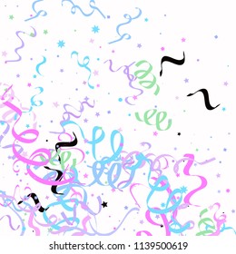 Blue and pink star ribbon confetti. Fallen vector white background. Geometric stars and ribbons explosion for invitation card. New year, christmas or birthday celebration template. Soft colors design.