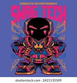 Blue Pink Swag Tech with Mecha Style Robot Illustration svg