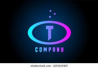 blue and pink T ellipse alphabet bold letter logo with dots. Corporate creative template design for business and company