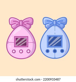 Blue and pink Tamagotchi. Vector. Cartoon style.