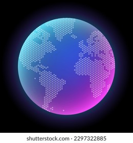 Blue and Pink tech world hexagons world map futuristic background. Abstract vector Science and technology