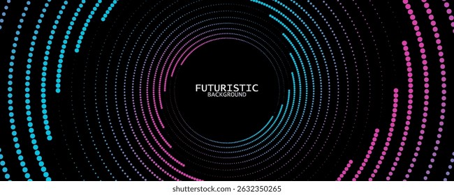 Blue pink techno background on dark space with dotted lines effect decoration. Modern graphic design element with glowing dots circles style concept for web banner, art, flyer, card, or brochure cover