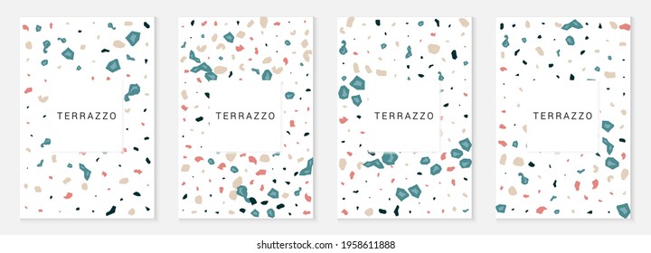 Blue and Pink Terrazzo Wall Vector Set Background. Mosaic Ceramic Tile Texture. Bright Quartz Pattern.