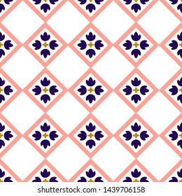 blue and pink tile design in a seamless pattern. Vector repeated pattern.