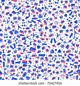 blue pink travel seamless pattern on white background
