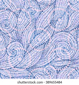 Blue and pink trendy colors dotted curly waves vector seamless pattern