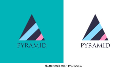 blue and pink triangle logo with diagonal lines, abstract modern logo template-illustration